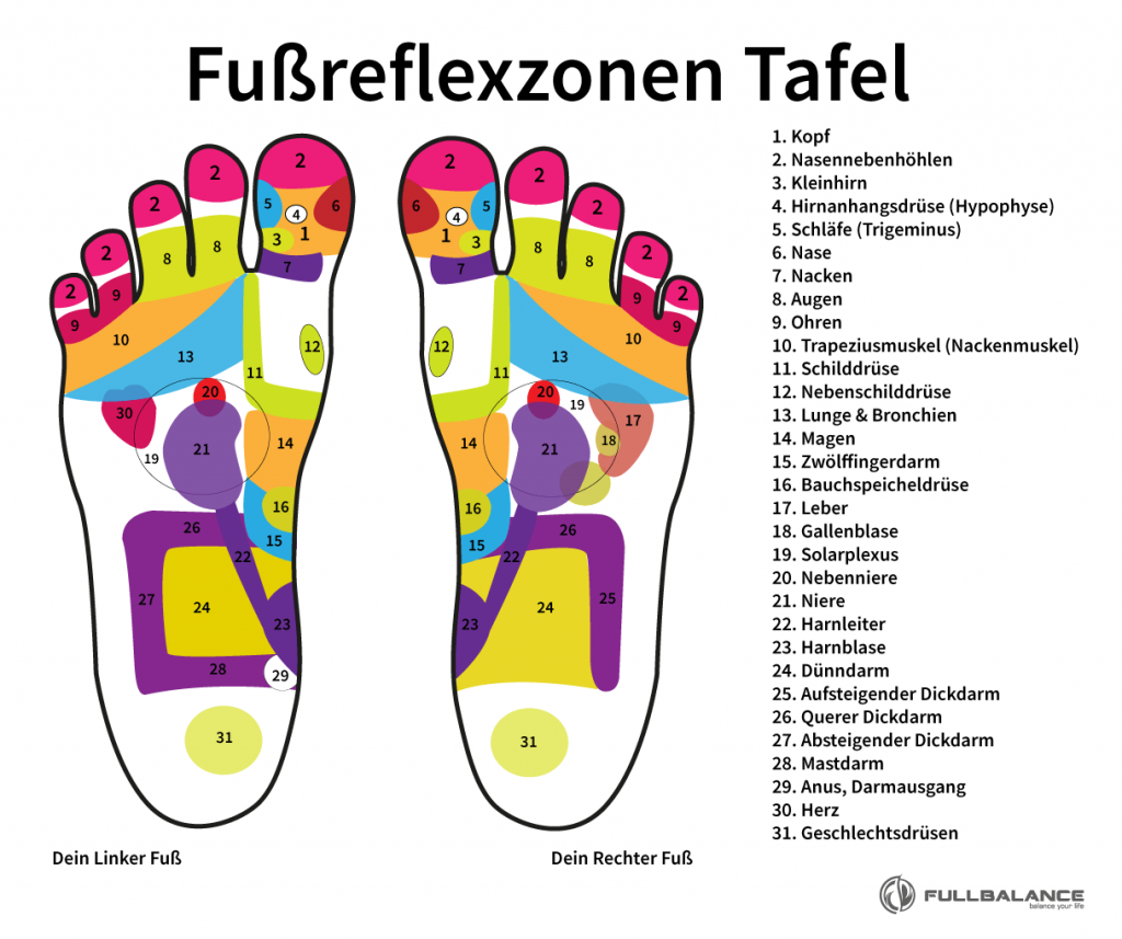 Fußreflexzonenmassage Punkte Zonen Tafel Illustration