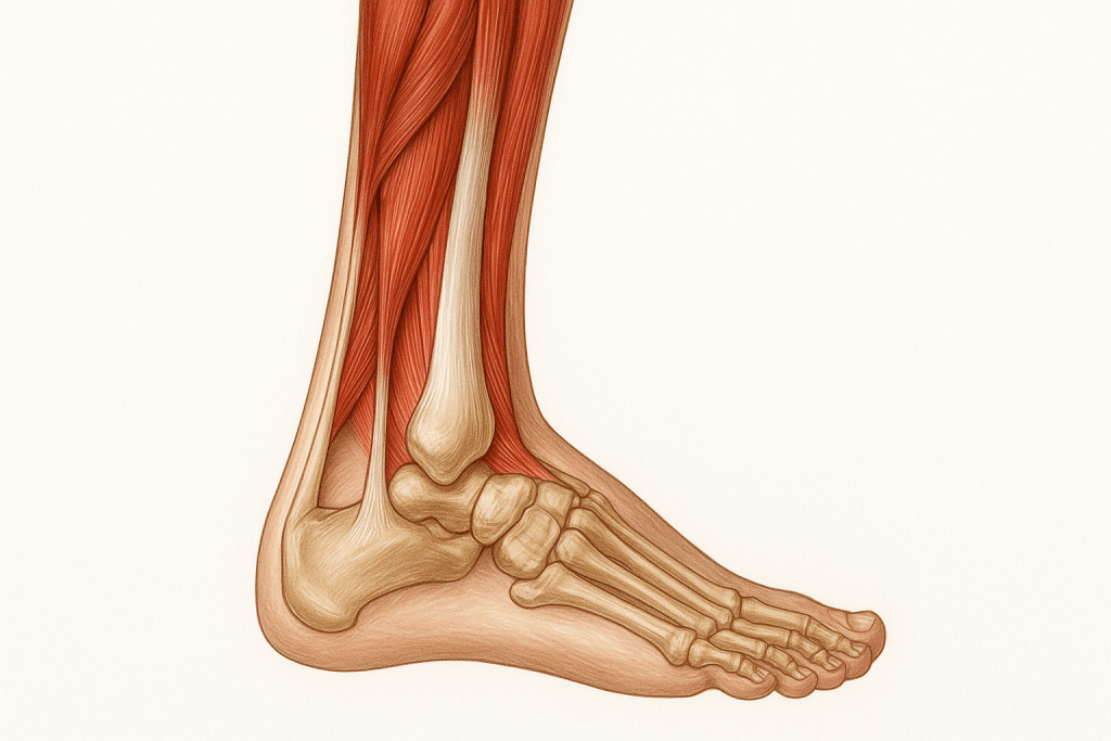 Anatomisches Bild eines Fußes zur Erklärung der Achillessehne