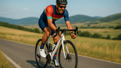 Radfahrer mit verzerrtem Gesicht und tauben Füßen