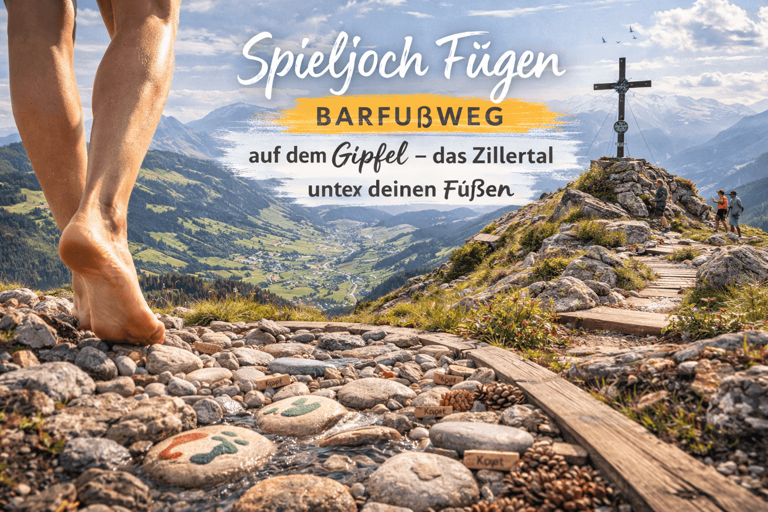 Spieljoch Fügen: Barfußweg auf dem Gipfel – das Zillertal unter deinen Füßen