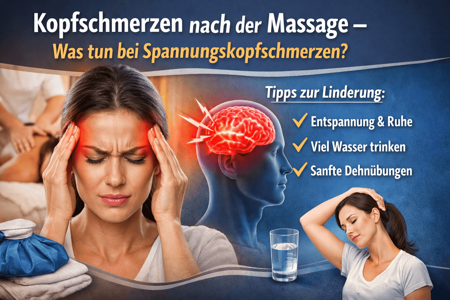 Infografik zum Beitrag Kopfschmerzen nach der Massage – was tun bei Spannungskopfschmerzen?