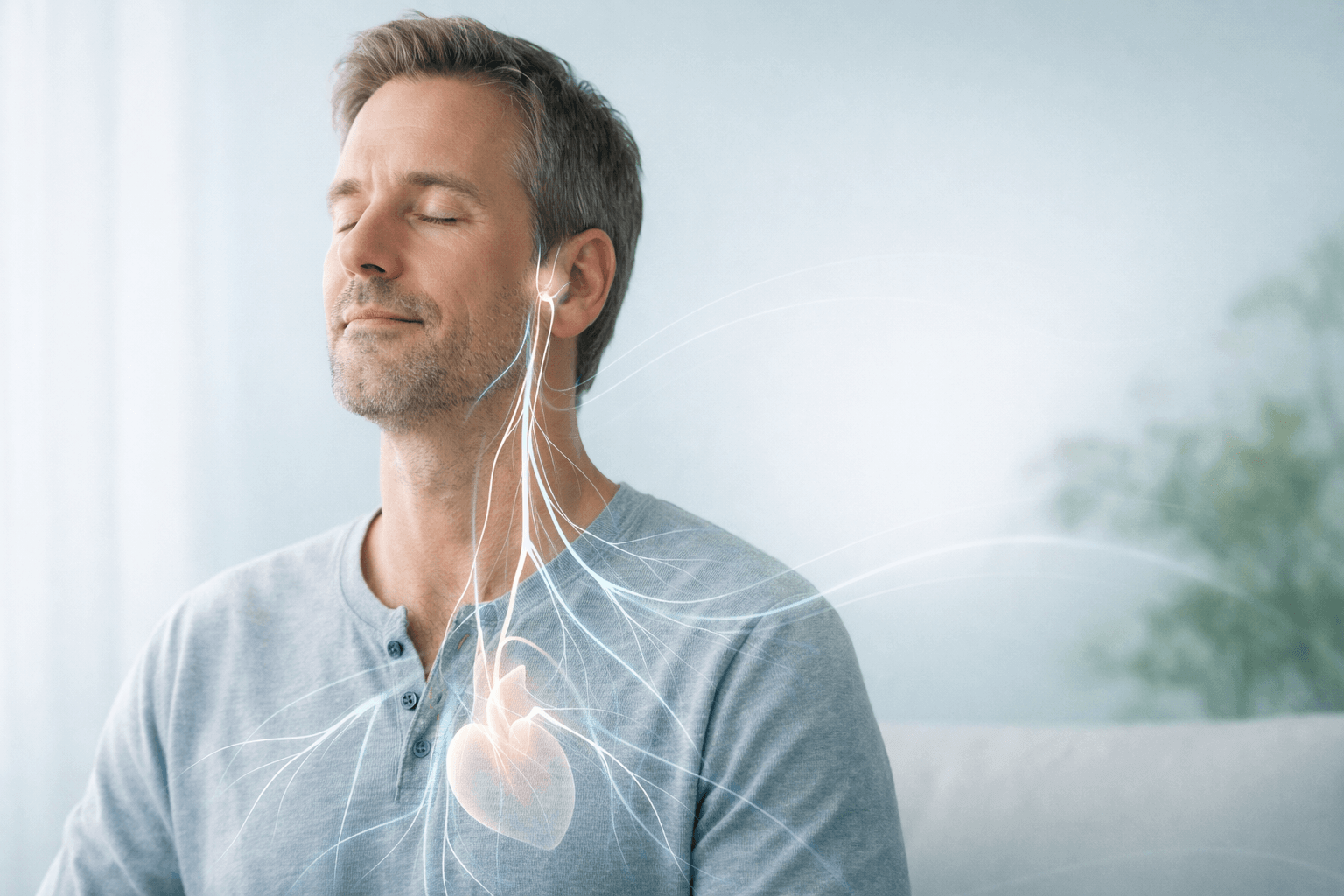 Ein Mann in voller Entspannung und Aktivierung des Parasympathikus